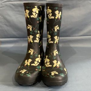 New - Rain Boots, black floral, Size 7